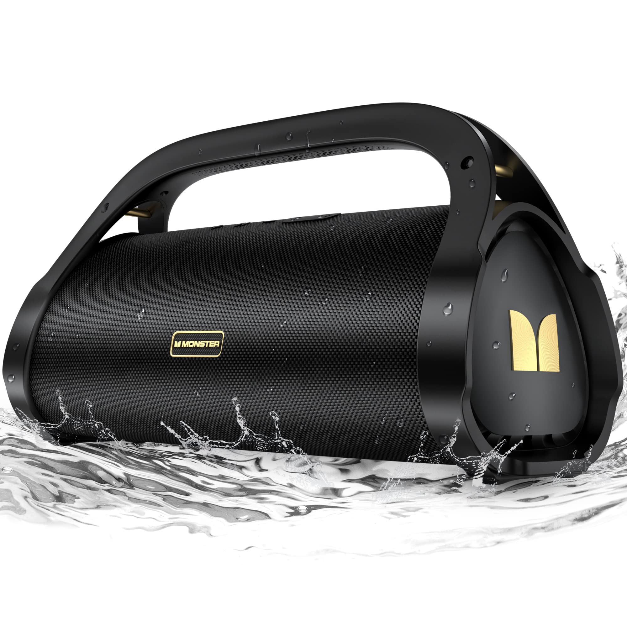  MONSTER Adventurer Max 便携式蓝牙扬声器，IPX7 防水无线扬声器，带低音炮，低音丰富，100W 立体声大声扬声器，可播放 24 小时，适合户外派对、泳池海滩，...