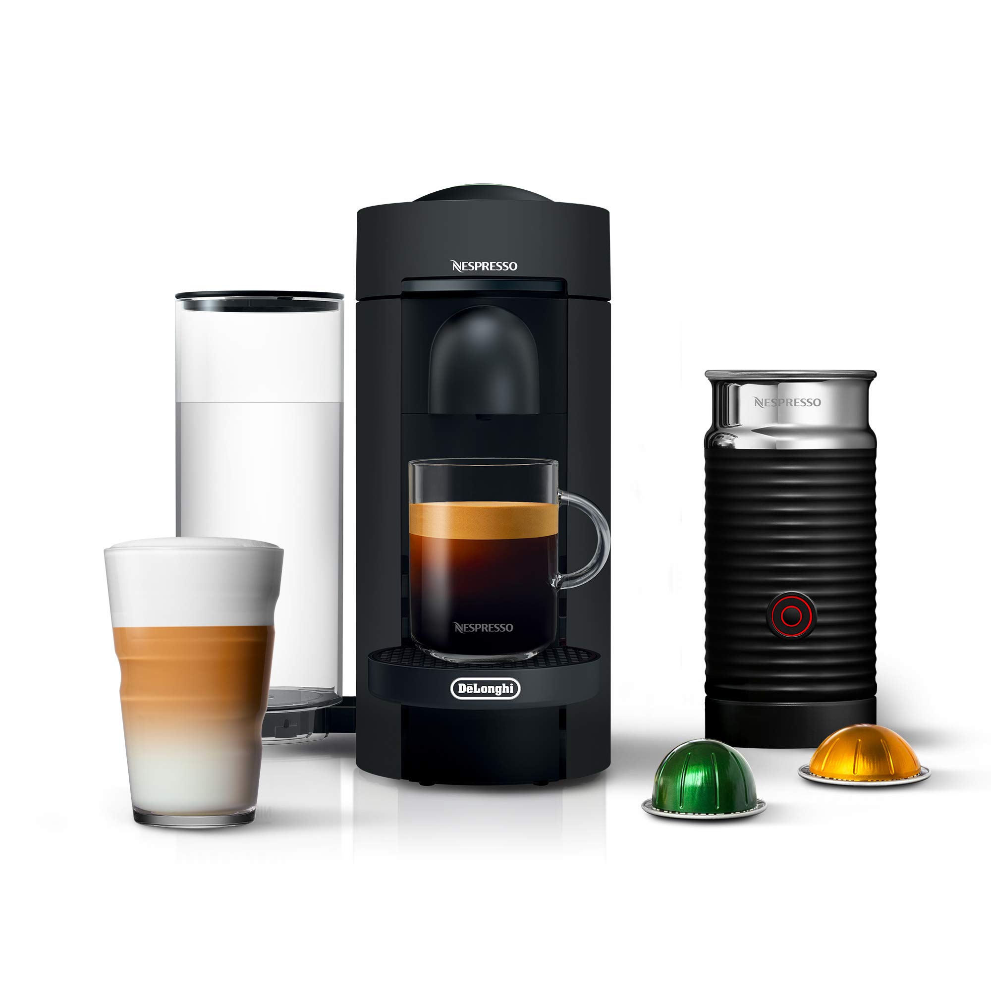 Nespresso De'Longhi VertuoPlus 豪华咖啡和浓缩咖啡机，带奶泡器，5 盎司，哑光黑色