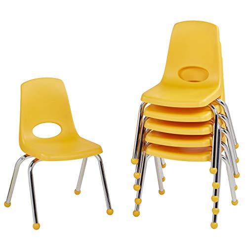Factory Direct Partners FDP 14' 学校叠放椅，带镀铬钢腿和滚珠滑轨的叠放学生座椅；适用于家庭学习或课堂 - 黄色（6 件装）