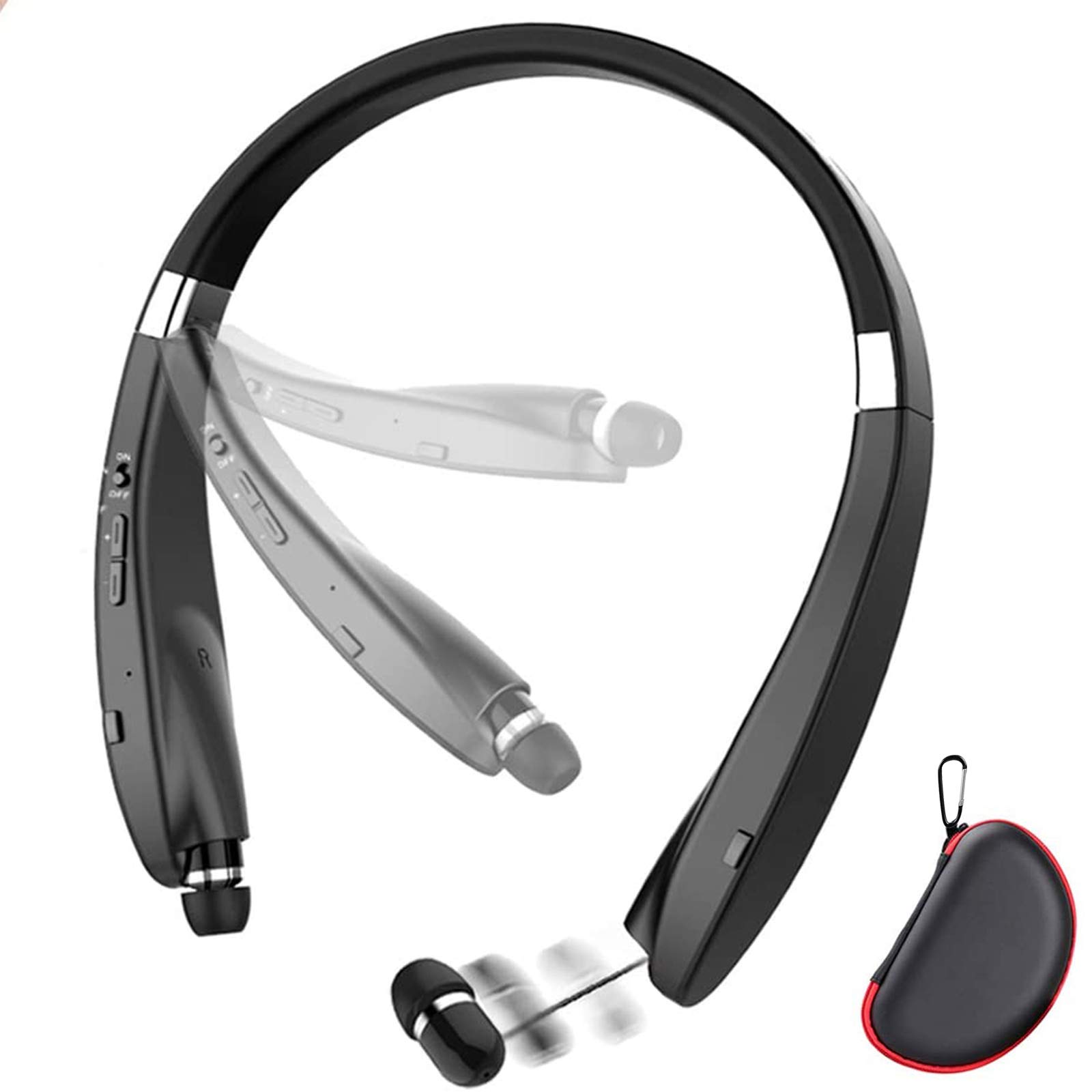 BEARTWO 可折叠蓝牙耳机、适合运动和锻炼的轻型可伸缩蓝牙耳机、降噪立体声颈带无线耳机（带便携包）...