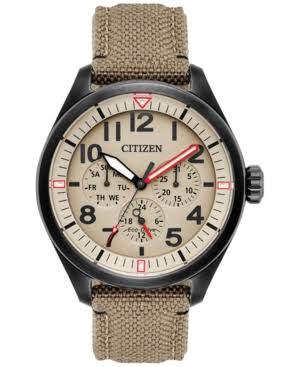 Citizen Watch Company 公民男士“军事”石英不锈钢和尼龙休闲手表，颜色：绿色（型号：BU2...