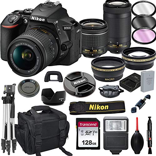 AV-Nikon 尼康D5600单反相机，配备18-55mm VR和70-300mm镜头+ 128GB卡，三脚架，闪光灯等（20件装）