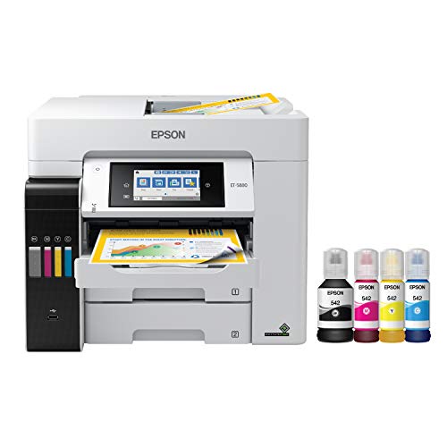 Epson EcoTank Pro ET-5880 无线彩色一体式超级打印机，带扫描仪、复印机、传真机、以太网和 PCL/Postscript