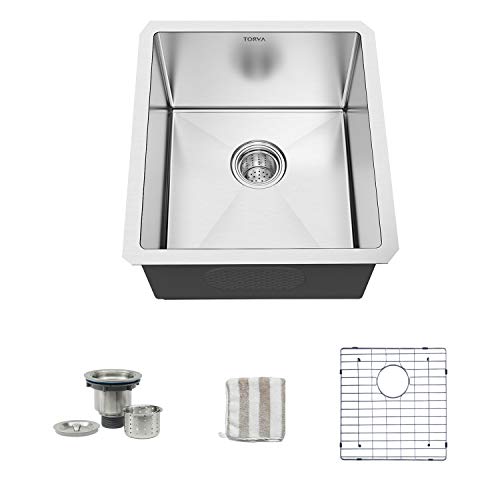 TORVA 13 x 15 英寸台下式厨房水槽，16 号不锈钢条或准备水槽单碗