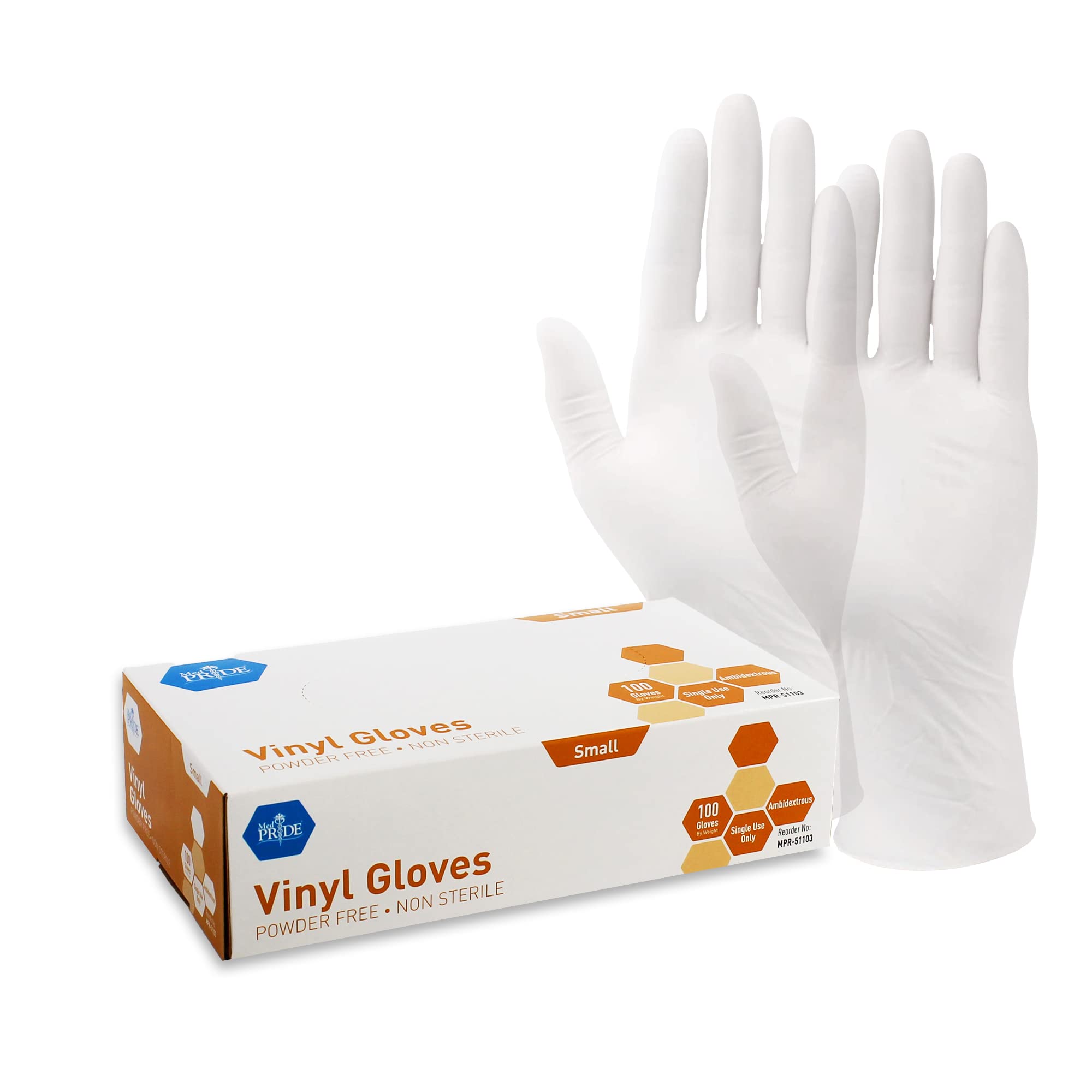 MED PRIDE 乙烯基手套|超大盒 100 个| 430 万厚、无粉、非无菌、重型一次性手套|适用于医疗保健、医疗、食品处理等领域的专业级