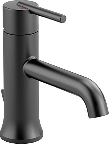 Delta Faucet Trinsic亚光黑色浴室水龙头，单孔浴室水龙头，单把浴室水龙头，金属排水装置，亚光...