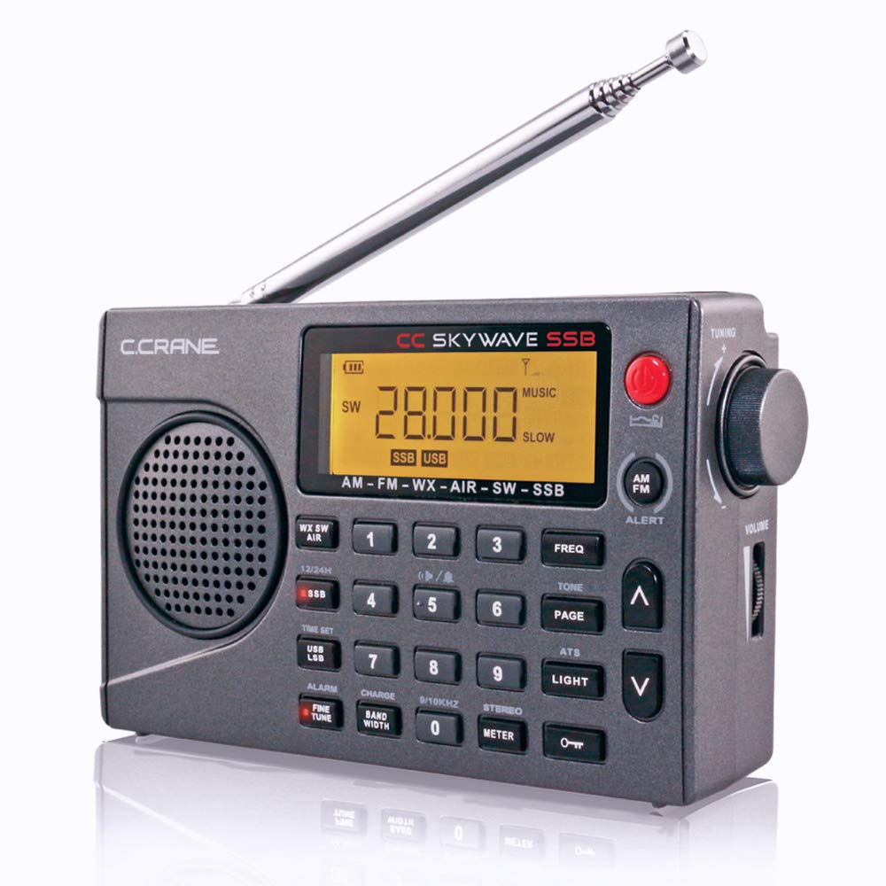 C. Crane CC Skywave SSB AM、FM、短波、NOAA 天气 + 警报、可扫描 VHF 航空频段和单边频段小型电池供电便携式旅行收音机