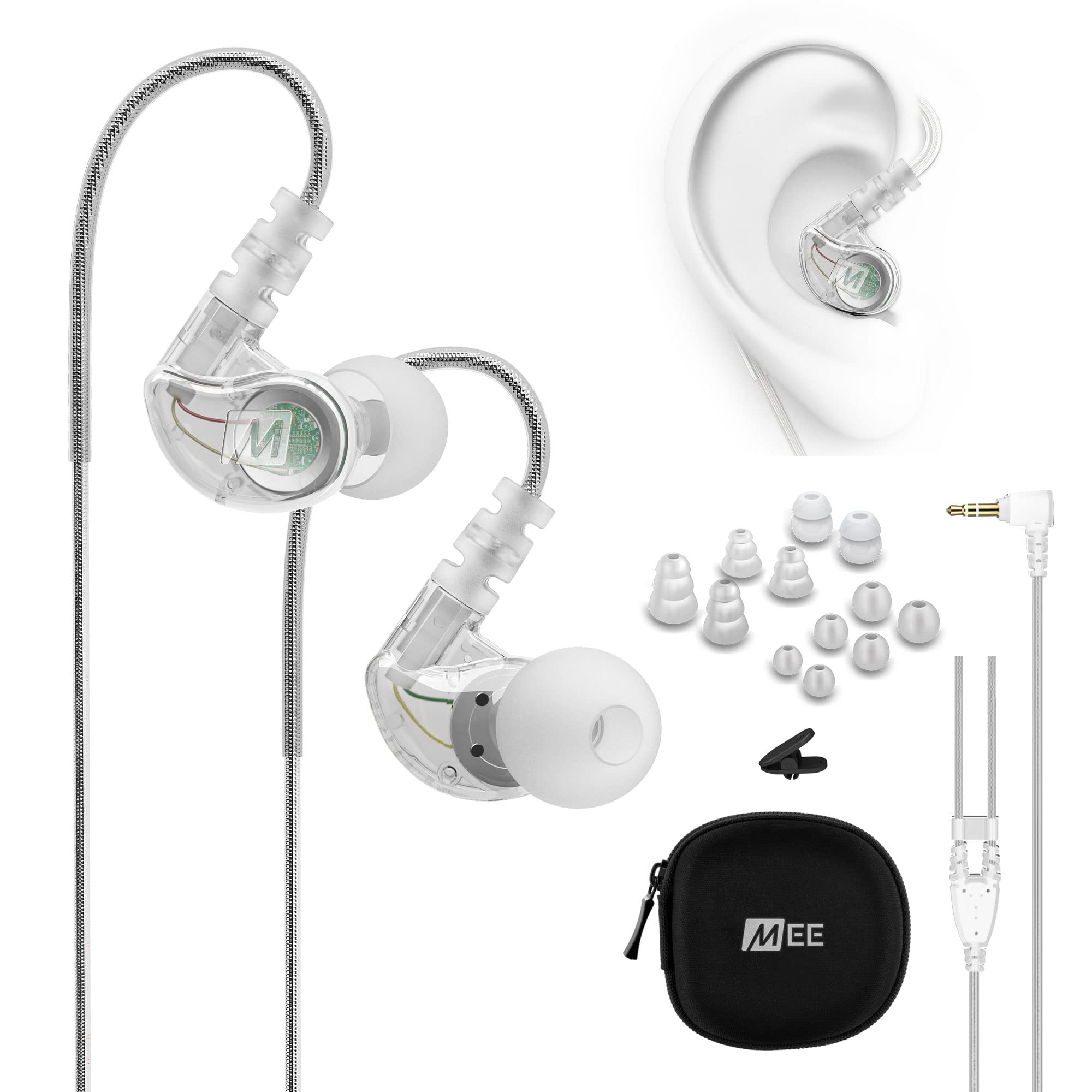MEE audio M6 运动有线耳塞，隔音入耳式耳机，适合跑步/健身房/锻炼的防汗耳机，具有动态增强低音，记...