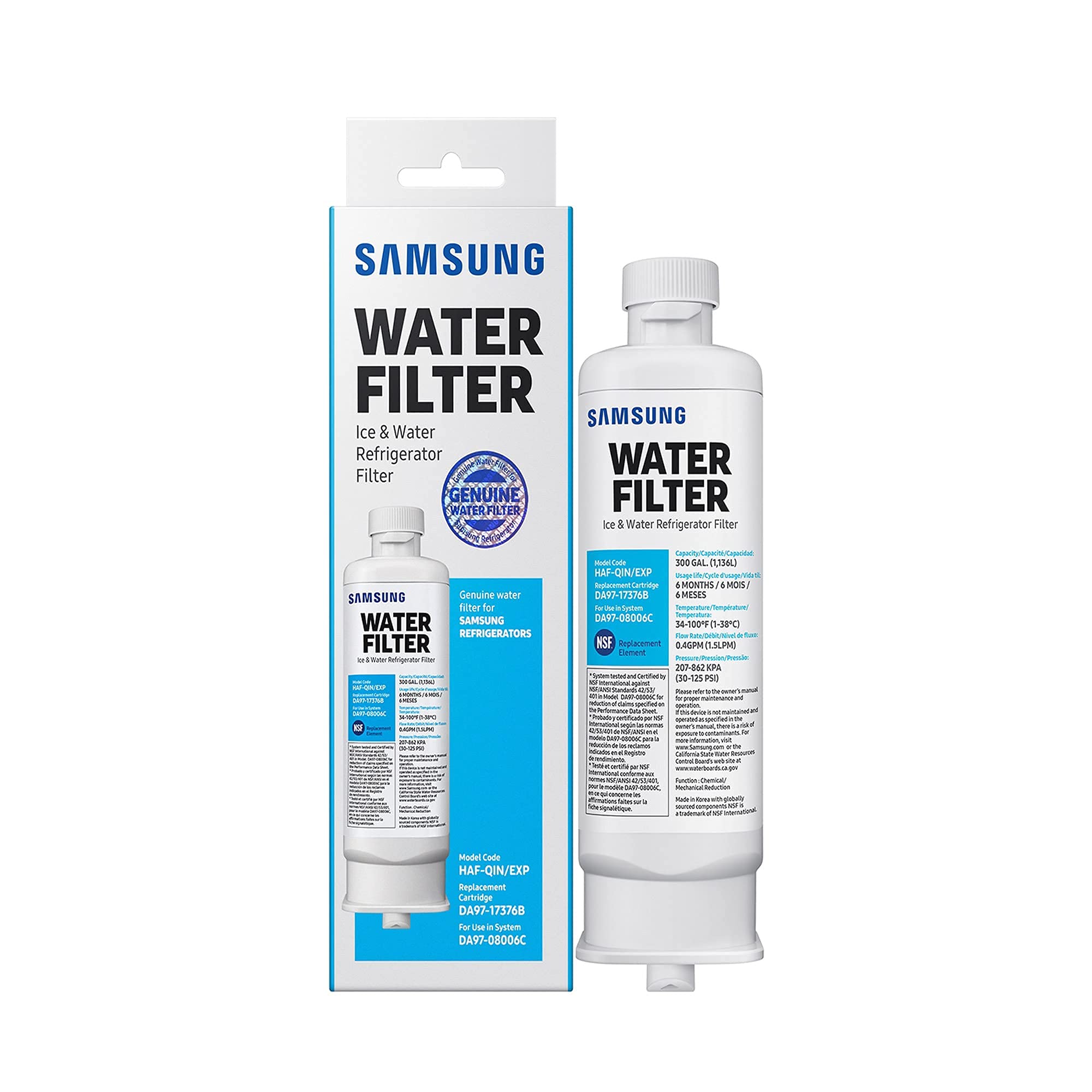 Samsung 适用于冰箱水和冰的正品过滤器，碳块过滤可提供干净、清澈的饮用水...