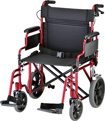 NOVA Medical Products NOVA肥胖症运输椅，带可锁定手刹，重型和超宽轮椅，带有可拆卸和翻转臂，易于搬运，包括防翻斗，重量为400磅，红色