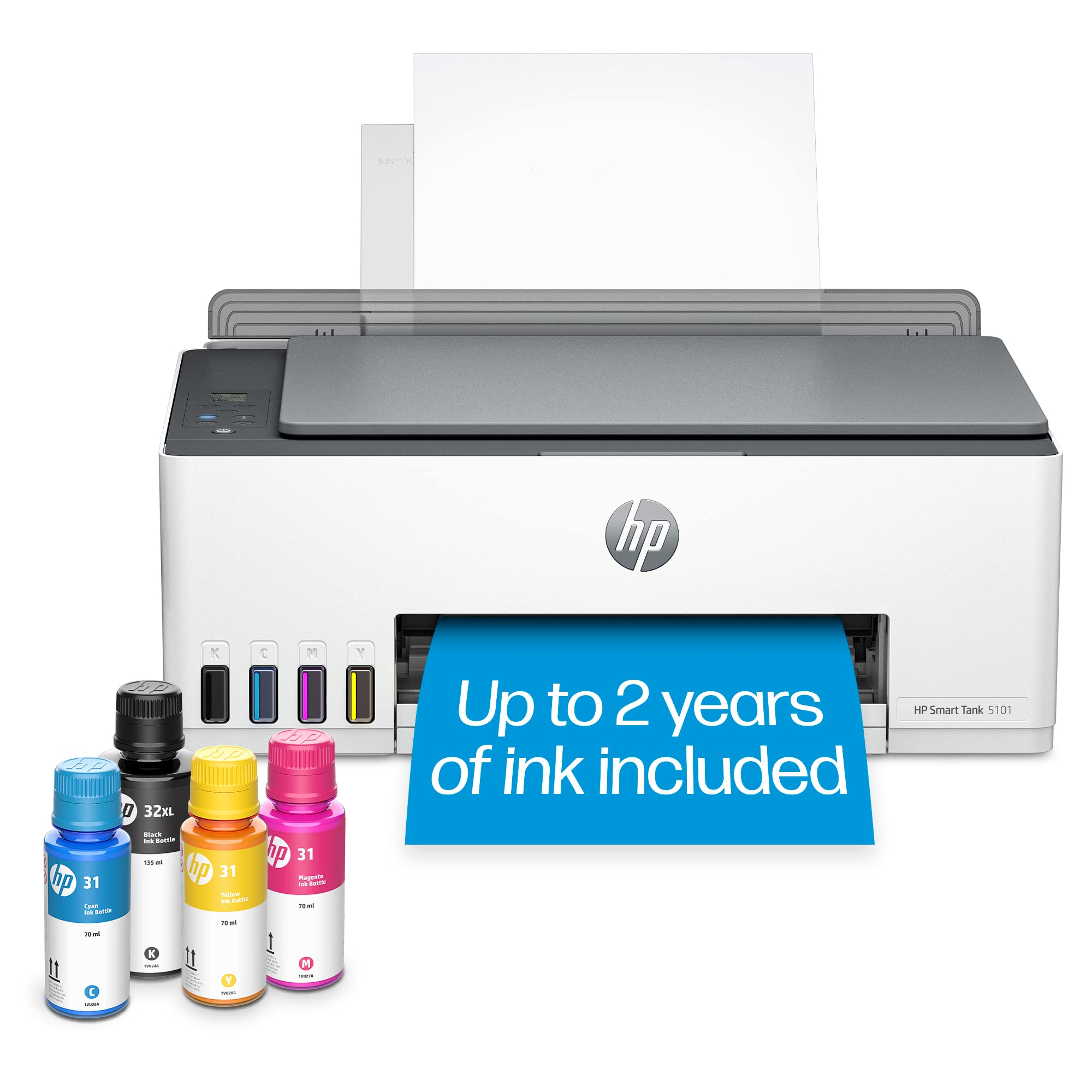 HP Smart-Tank 5101 无线一体式墨盒打印机，含墨水长达 2 年 (1F3Y0A)，白色...