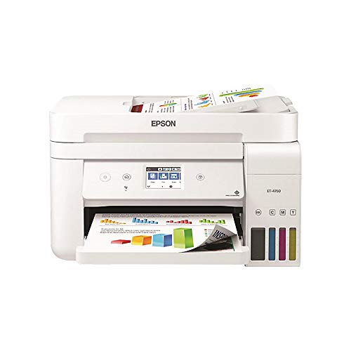 EPSON PRINT 爱普生EcoTank ET-4760无线彩色多合一无墨盒超级墨盒打印机，带有扫描仪，复印机，传真，ADF和以太网-白色