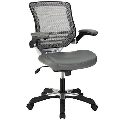 Modway 边缘网状靠背和白色乙烯基座椅办公椅，带折叠式扶手-灰色电脑桌