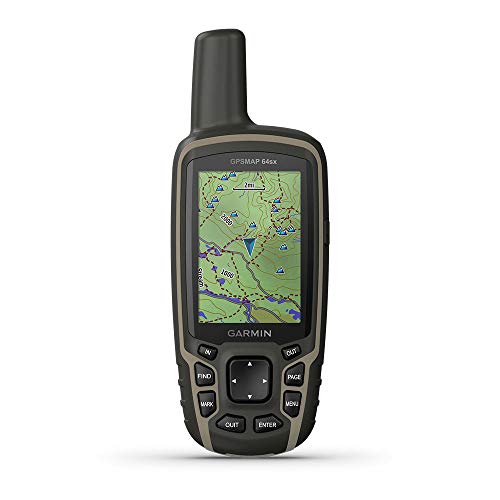 Garmin GPSMAP 64sx，手持式 GPS，带高度计和指南针，预装 TopoActive 地图，黑色/棕褐色