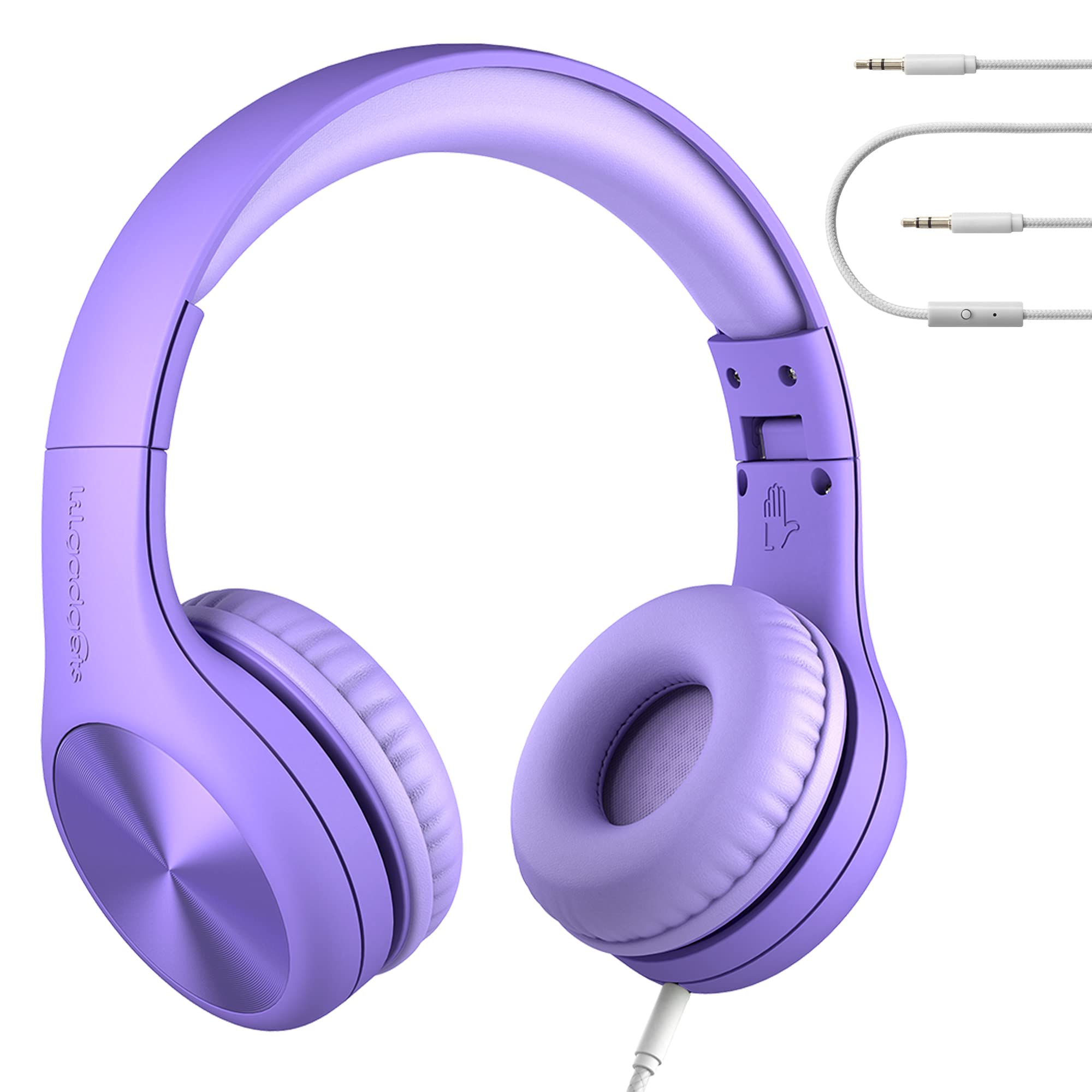 LilGadgets Connect+ Pro 有线儿童耳机 - 设计考虑到儿童的舒适度，适合儿童的可折叠耳罩式耳机，带内置麦克风，非常适合学校幼儿，紫色
