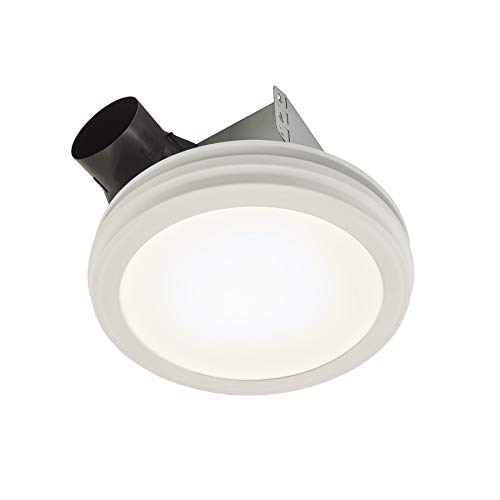 Broan-NuTone AER110SLW 室内湿度感应排气圆形平板 LED 灯，白色，能源之星认证，110 CFM，1.5 Sones 浴缸风扇