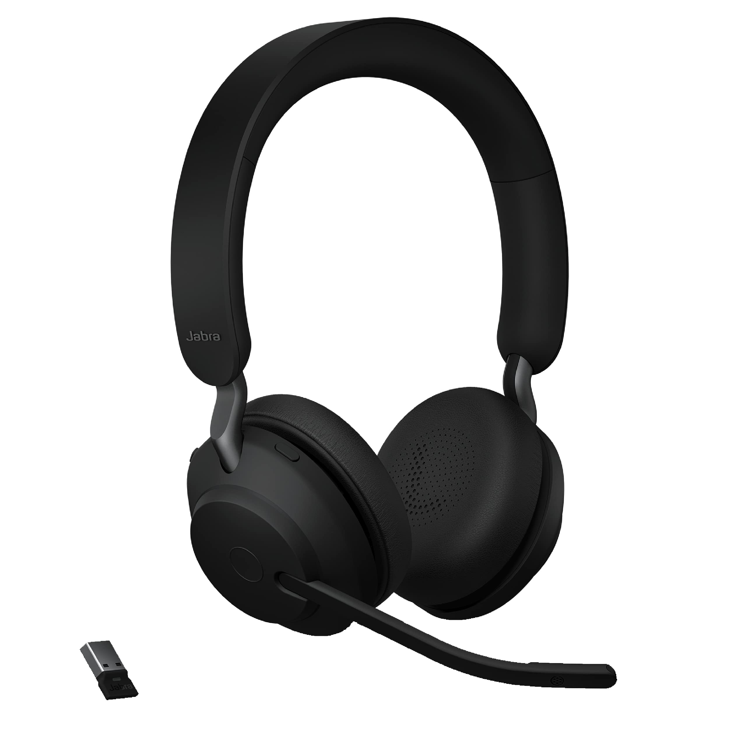 Jabra Evolve2 65 UC 无线耳机，带 Link380a，立体声，黑色 – 用于通话和音乐的无线蓝牙耳机，电池续航时间 37 小时，被动降噪耳机