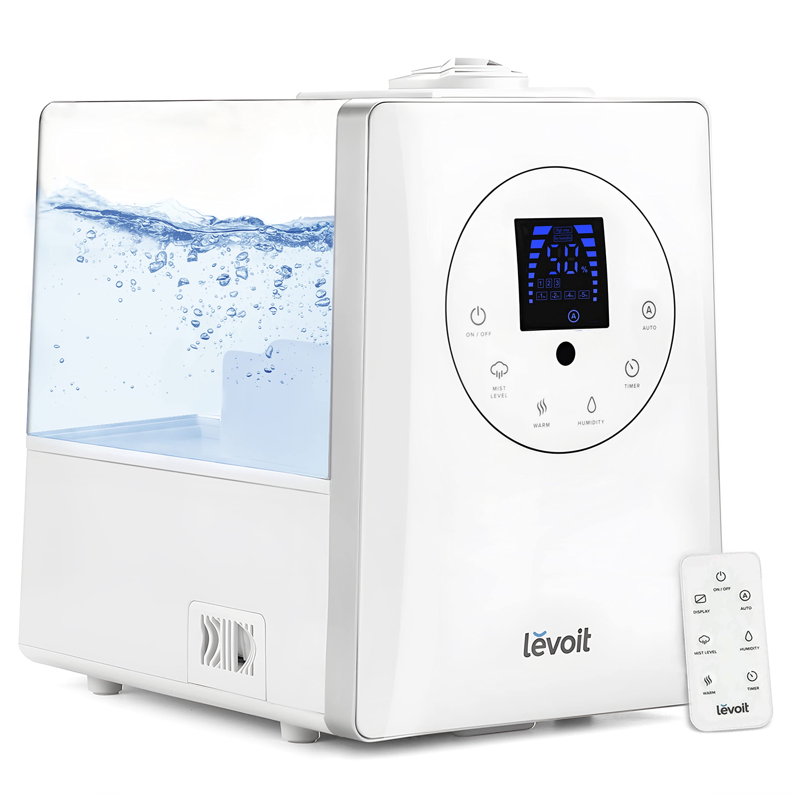 LEVOIT 适用于卧室大房间家用加湿器，6L 暖雾超声波空气蒸发器，适用于植物和全屋，内置湿度传感器，精油扩散器，静音，定时器，白色