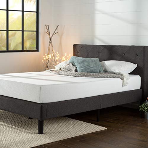 Zinus Shalini软垫镶钻平底床/床垫基础/易于组装/坚固的木板条支撑/深灰色，特大号