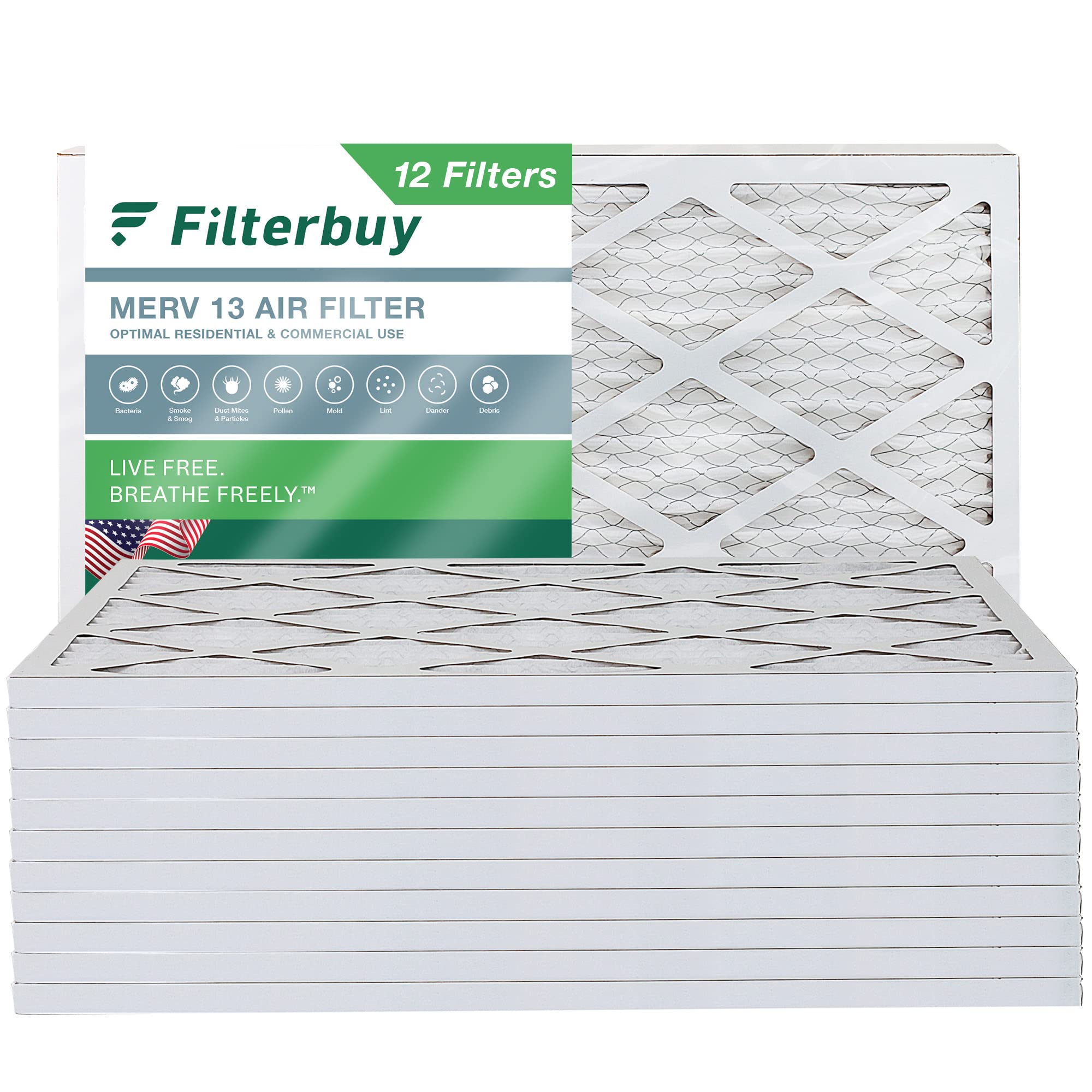 FilterBuy 14x36x1 空气过滤器 MERV 13 最佳防御（12 件装），褶皱 HVAC 交流炉空气过滤器替换件（实际尺寸：13.50 x 35.50 x 0.75 英寸）