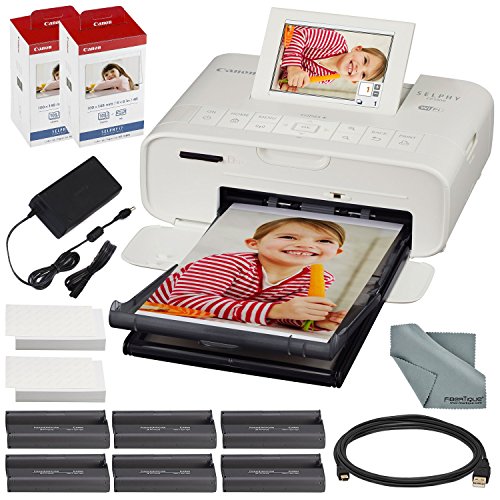 Canon SELPHY CP1300紧凑型照片打印机（白色），带WiFi和附件包，带2X彩色墨水和纸张套装