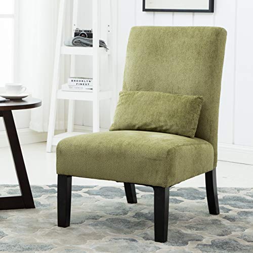 Roundhill Furniture Pisano春绿色织物无扶手现代口音椅，带肾枕，单人