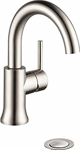 Delta Faucet Trinsic单孔浴室拉丝镍水龙头，单把手浴室水龙头，钻石密封技术，排水装置，不锈钢...