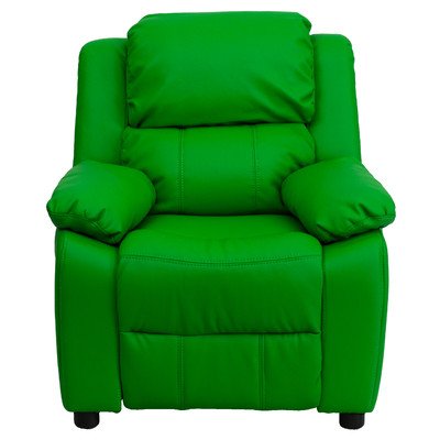 Flash Furniture 豪华现代乙烯基儿童躺椅，带储物臂绿色...