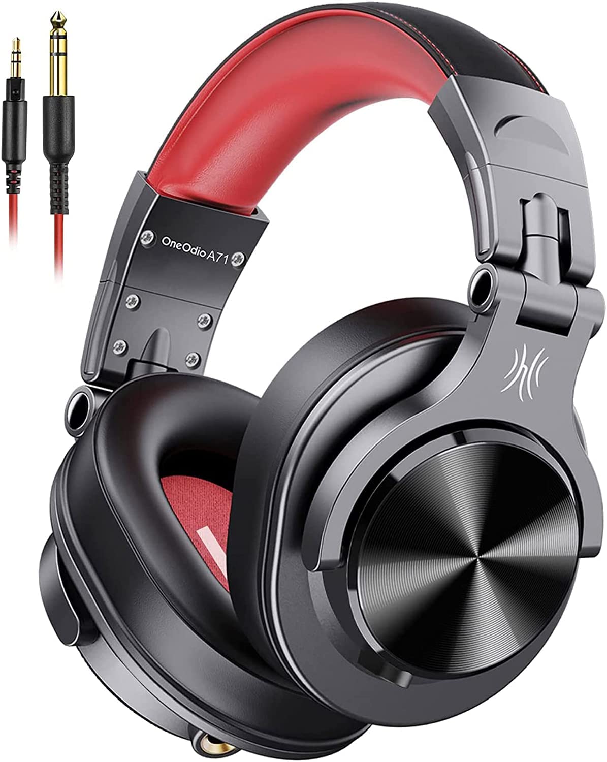 OneOdio A71 高分辨率录音室录音耳机 - 带 SharePort 的有线包耳式耳机、专业监听和混音可折叠立体声耳机（红色）