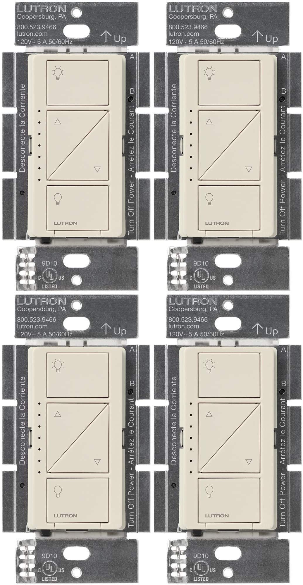 Lutron Caseta 墙壁和天花板无线智能调光开关，PD-6WCL-LA，浅杏仁色，与 Alexa、Ap...