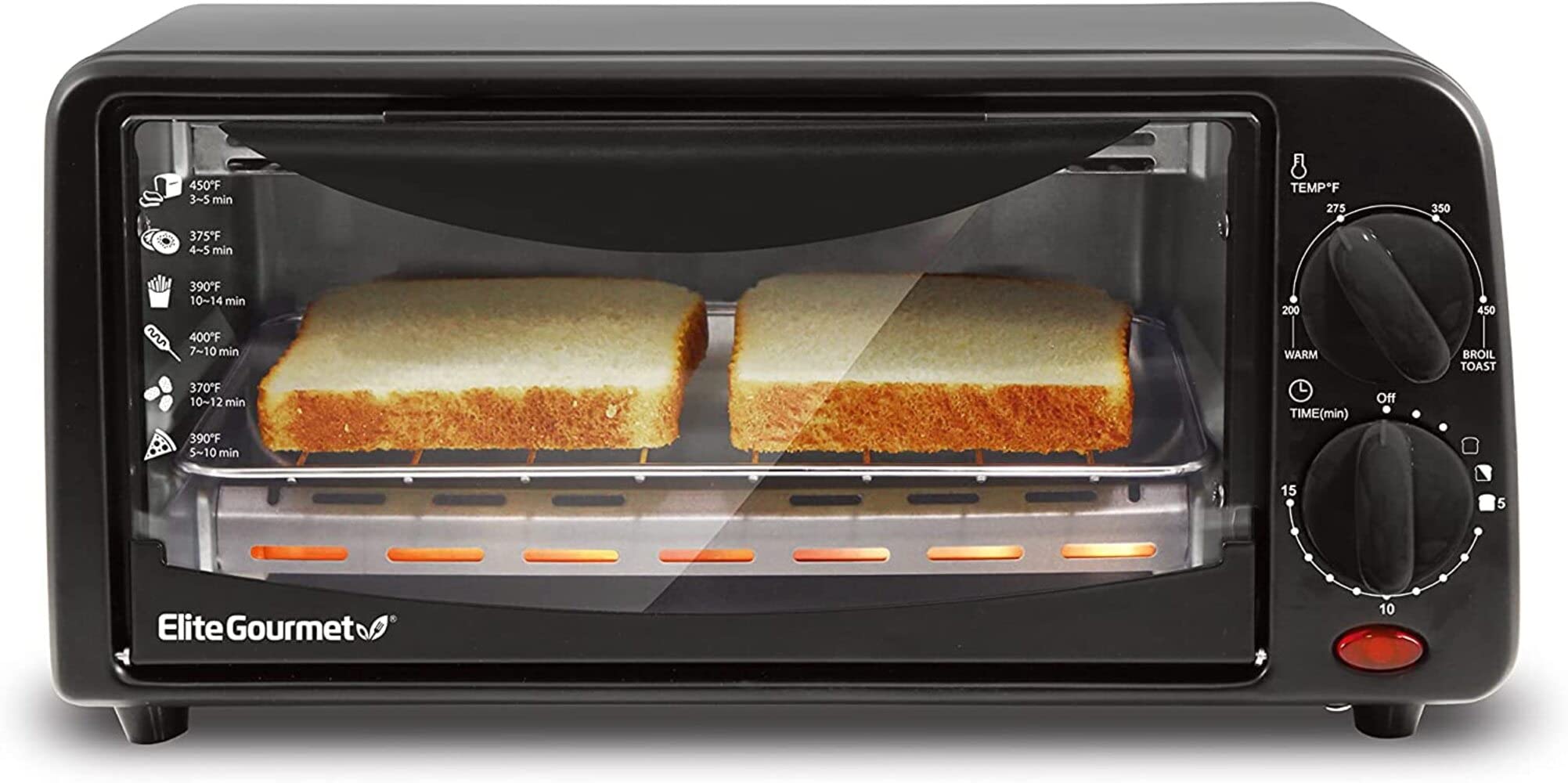 Elite Gourmet 台面 XL 烤面包机烤箱，带顶部烤架、煎锅和盖子 + 对流烤肉架、烘烤、烧烤、烘烤、吐司、保温和蒸汽