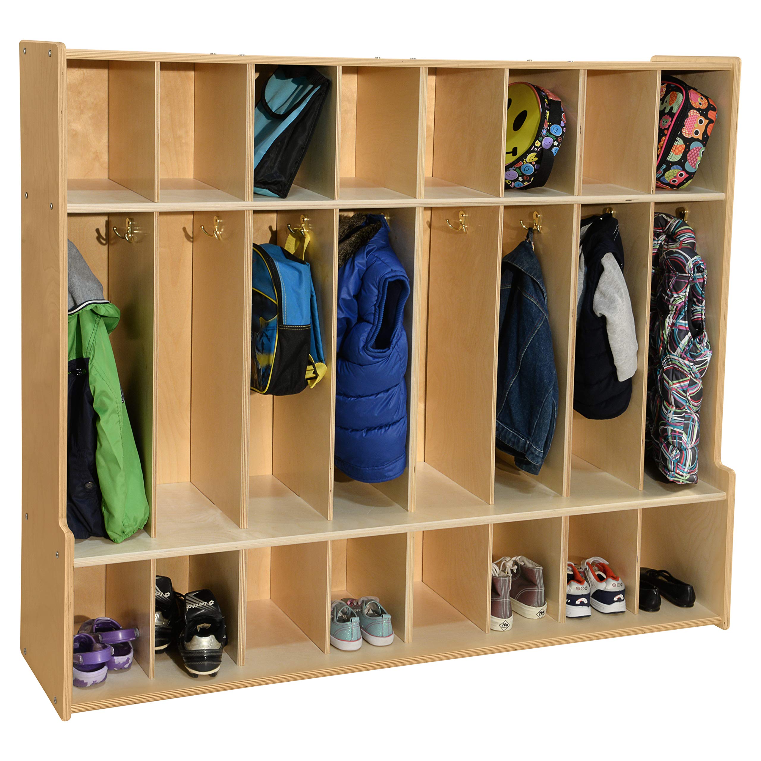 Contender 8 节衣帽柜，带长凳和储物柜，带挂钩的木制背包储物柜，适用于日托、教室、家庭 [Green...