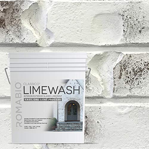 Romabio Classico Limewash 室内/室外涂料，意大利熟石灰，一层涂层，Nube 灰色，15L/4GAL