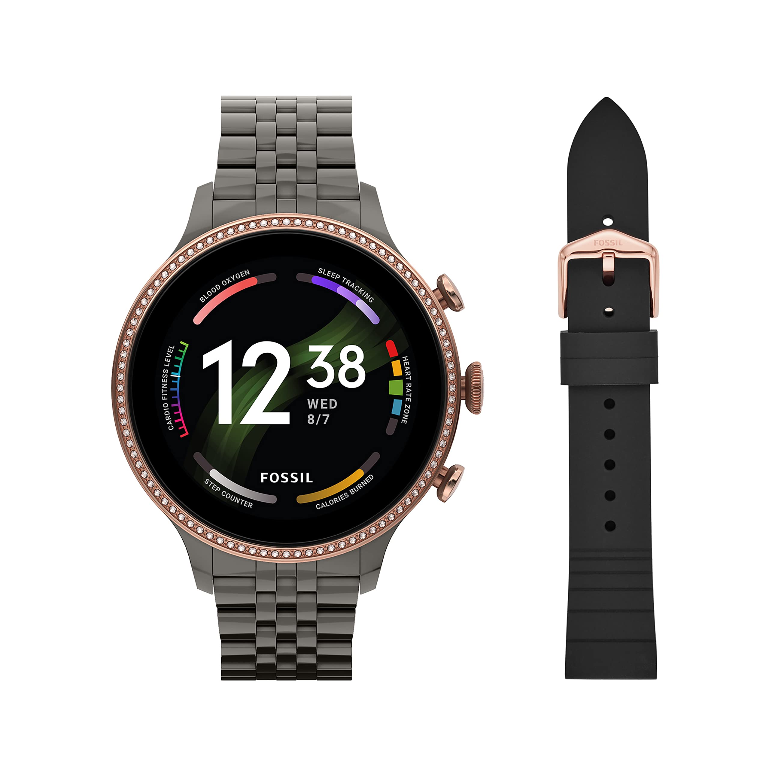 Fossil 第 6 代 42 毫米触摸屏智能手表，内置 Alexa、心率、血氧、活动跟踪、GPS、扬声器、智能手机通知