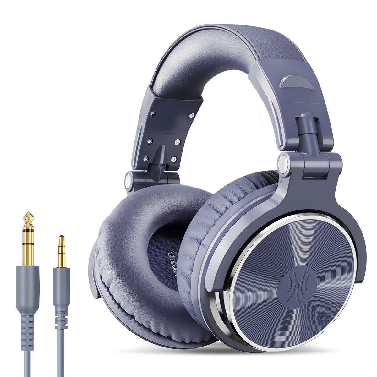 OneOdio 包耳式耳机，带 50 毫米驱动器的有线低音耳机，带共享端口和麦克风的可折叠轻型耳机，用于录音监控混音播客吉他 PC 电视（浅蓝色）