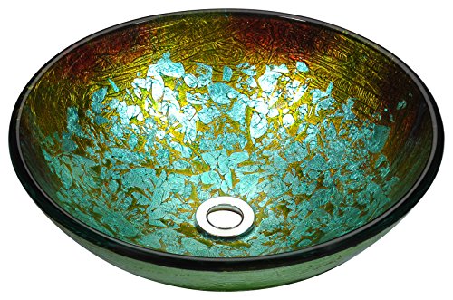 ANZZI 恒星系列现代钢化玻璃容器碗水槽在 Glacial Blaze |柜台上方绿色顶装浴室水槽|带弹出式排水管的圆形梳妆台台面水槽| LS-AZ162