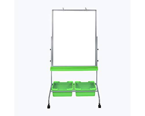 LUXOR 家具移动学校教室双面磁性白板图表架，带 2 个储物箱 - 绿色、白色、绿色...