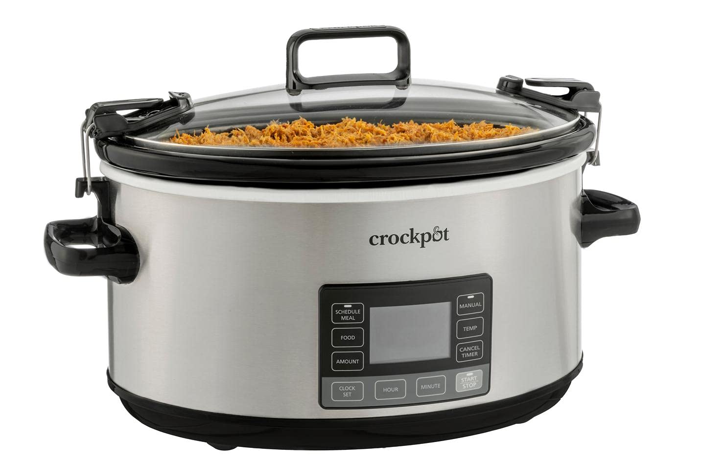 Crock-Pot 便携式 7 夸脱慢炖锅，带锁盖和自动调节烹饪时间技术，不锈钢