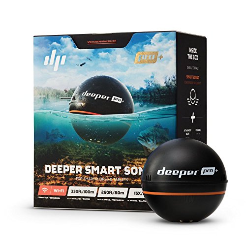 Deeper PRO + Smart Sonar-用于岸上和冰上钓鱼的GPS便携式无线Wi-Fi鱼探仪，黑色，2.55英寸（DP1H10S10）