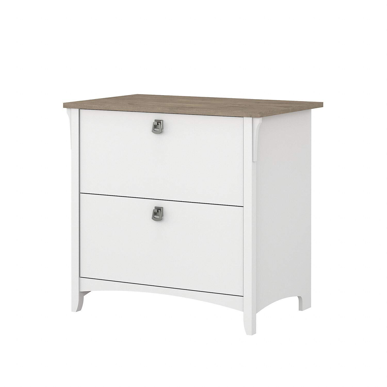 Bush Furniture Salinas 2 抽屉横向文件柜，纯白色和搭叠灰色...