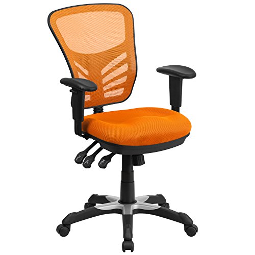 Flash Furniture BIFMA认证的中背橙色网布多功能可调节扶手行政人体工学办公椅...