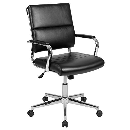 Flash Furniture 中背黑色LeatherSoft Contemporary面板式行政旋转办公椅