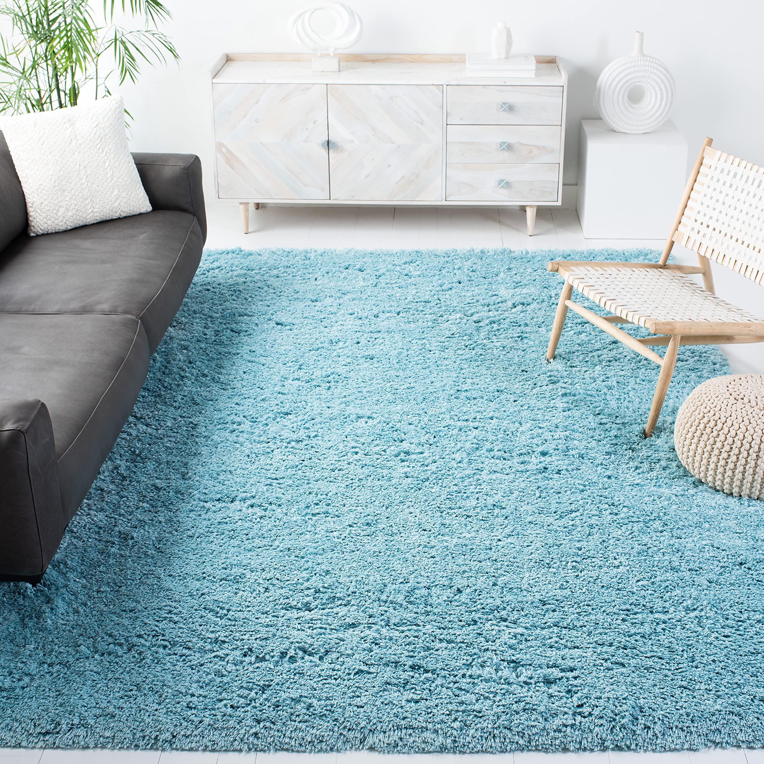  Safavieh Polar Shag 系列小地毯 - 9 英寸 x 12 英寸，浅绿松石色，纯色迷人设计，不脱落且易于护理，3 英寸厚，非常适合客厅、卧室中人流较多的区域 (PSG800T)...