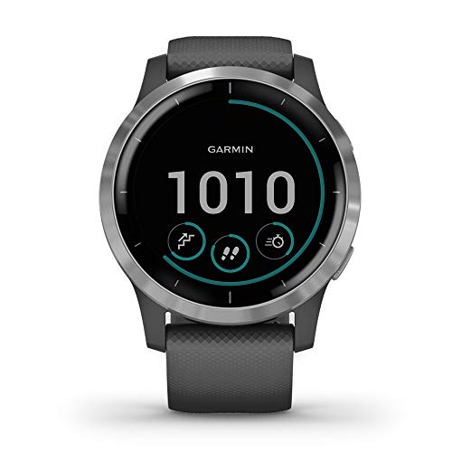 Garmin vÃvoactive4，GPS Smartwatch，具有音乐，人体能量监测，动画锻炼，脉搏氧传感器等功能，银灰色