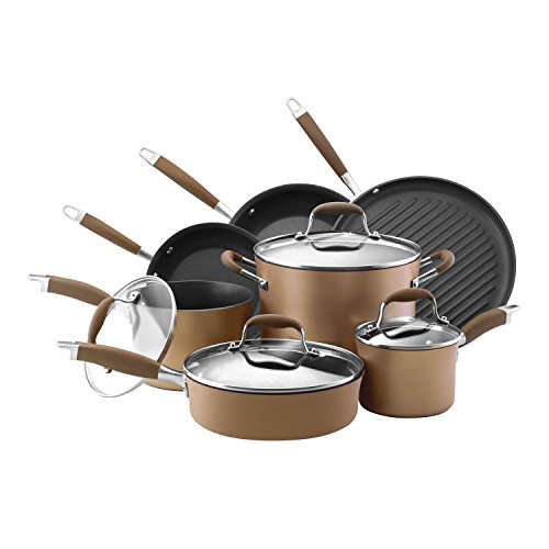 Anolon 高级硬质阳极氧化不粘炊具锅碗瓢盆套装，11 件，青铜色