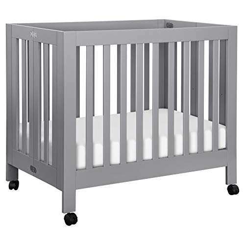 Babyletto 带有灰色轮子的折纸迷你便携式婴儿床，2个可调节的床垫位置，Greenguard金牌认证