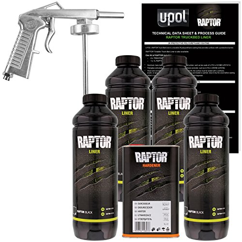 U-Pol Raptor 黑色聚氨酯喷涂卡车车斗衬垫套件，带免费喷枪，4 升...