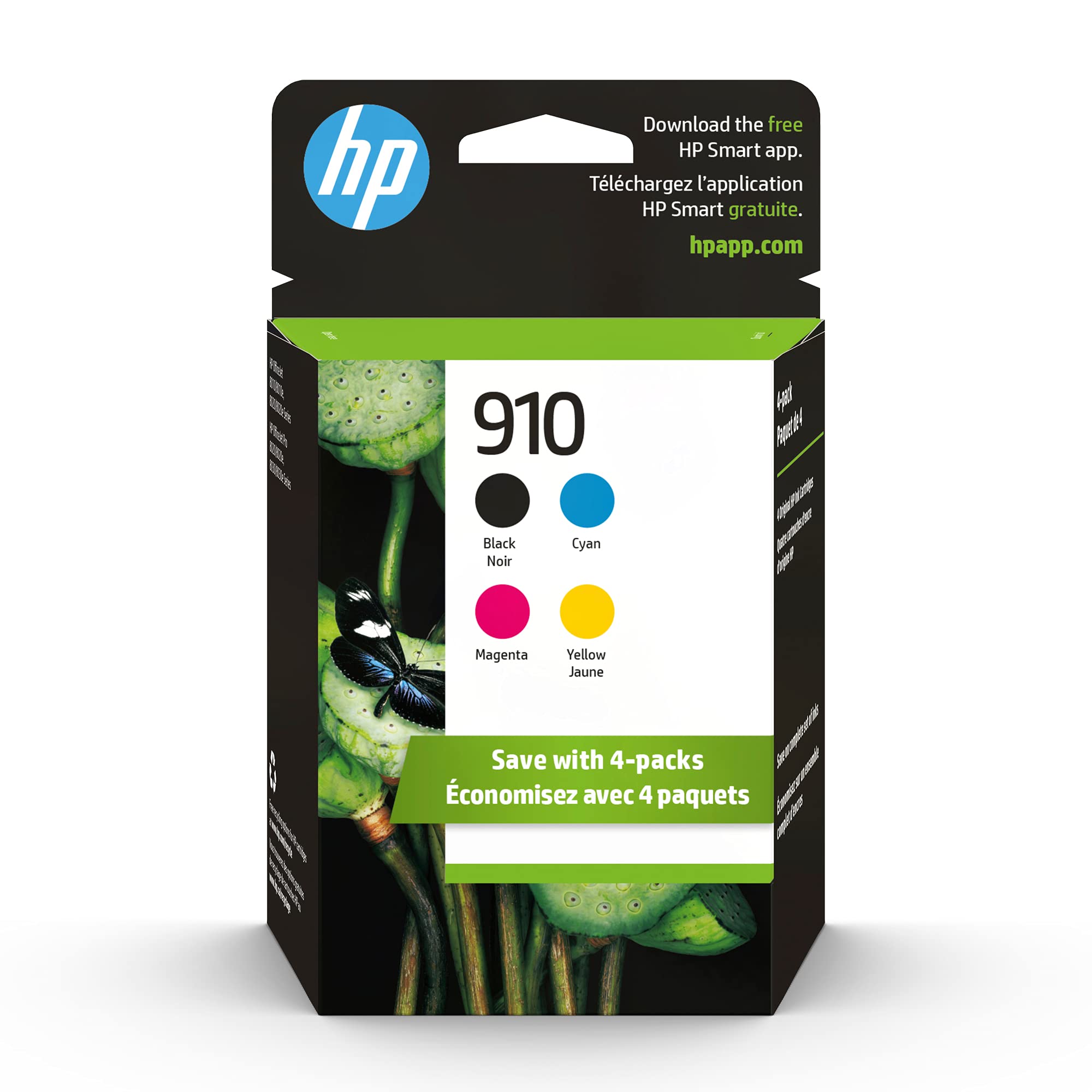 HP 原装 910 黑色、青色、品红色、黄色墨盒（4 件装 1 件）|适用于 OfficeJet 8010、8020 系列、OfficeJet Pro 8020、8030 系列 |符合 Instant Ink 条件 | 3YQ26AN