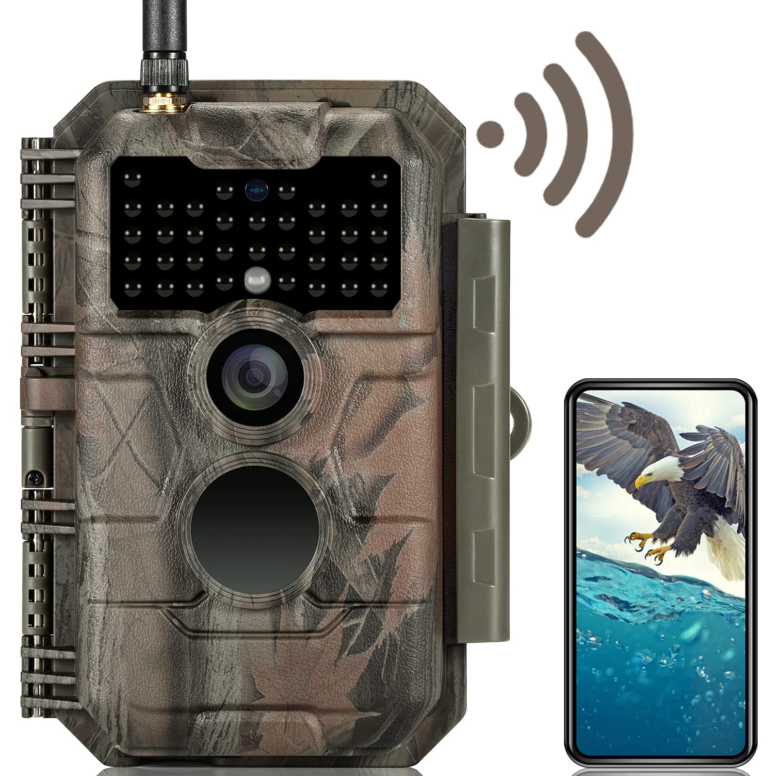 GardePro E6 追踪相机 WiFi 24MP 1296P 游戏相机，无发光夜视运动激活防水，适用于野生动物鹿侦察狩猎或财产安全，迷彩