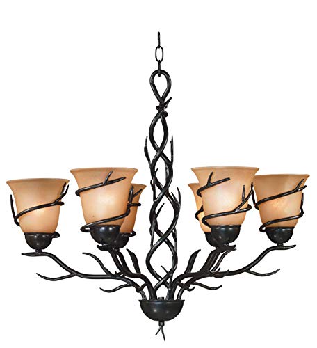 Kenroy Home Twigs系列的Kenroy 90900BRZ仿古六灯枝形吊灯，黑色表面处理，28.00英寸，6，熏黑青铜